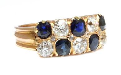 A rose gold two row sapphire and diamond ring, c.1910