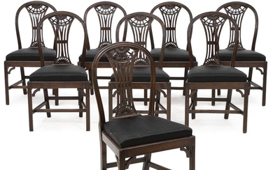 A set of eight English mahogany dining room chairs. George III style, second half of the 19th century. (8)
