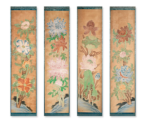 A set of four late 19th / early 20th century decorative Chinese scroll panels