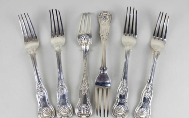 A set of six William IV silver Kings pattern dinner forks
