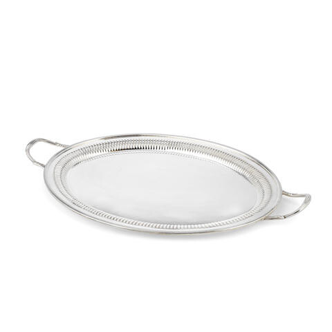 A silver two-handle tray
