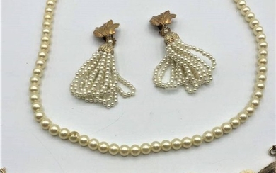 ALICE CAVINESS Faux Pear Earrings, Pearl Necklace, Brac
