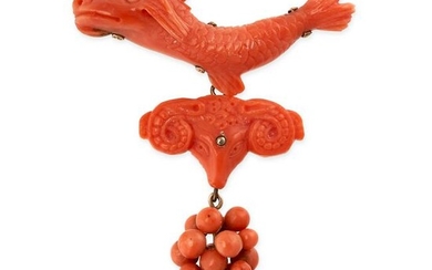 AN ANTIQUE CARVED CORAL BROOCH, 19TH CENTURY the
