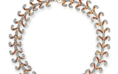 AN ANTIQUE DIAMOND AND ENAMEL CHOKER NECKLACE in