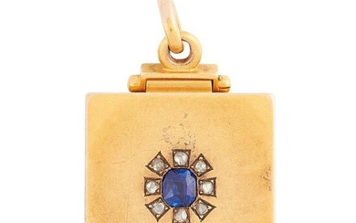 AN ANTIQUE SAPPHIRE AND DIAMOND LOCKET PENDANT in