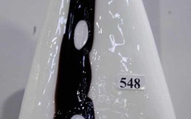 AN ART GLASS CONTEMPORARY WHITE AND BLACK VASE