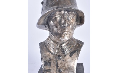 AN EARLY 20TH CENTURY SILVER PLATED BUST OF A MILITARY SOLDI...