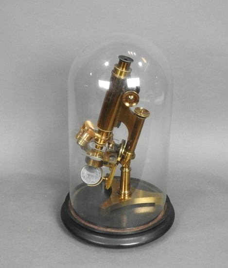 ANTIQUE R&J BECK BRASS MICROSCOPE WITH GLASS SLIDES