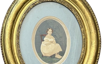 Achille-Ernest MOURET (1817-1897) Portrait de petite fille : Marie-Anne Leroux Photographie gouachée ovale Signée et...