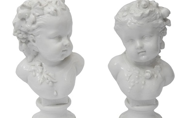 After L. Kley. A pair of continental white glazed porcelain busts emblematic of the seasons
