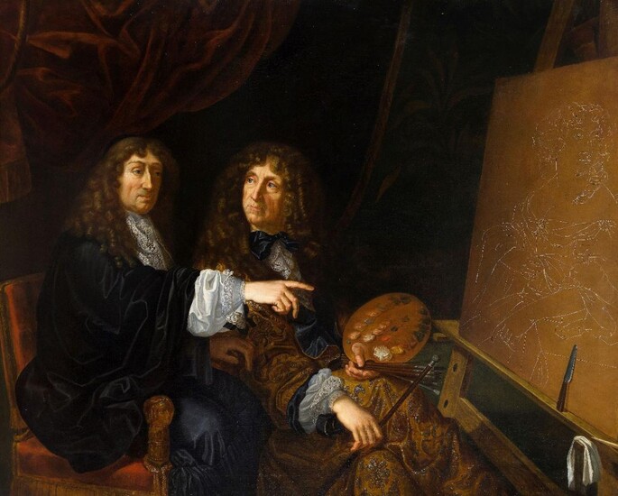 After Martin Lambert, French 1630-1699- Double portrait of Henri (1603-77) and Charles Beaubrun (1604-92); oil on canvas, bears signature 'Martin Lambert' (lower right), bears old label attached to the reverse of the left vertical stretcher bar...