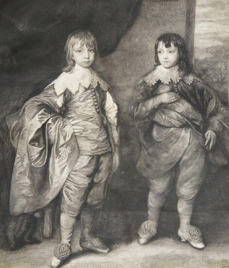 After Sir Anthony Van Dyck, Flemish 1599-1641- Portrait of the Duke of Buckingham and his brother; engraving, published in 1905 by Henry Graves & Co., Pall Mall, 87 x 69.5 cm: together with five other engravings by different hands after various...