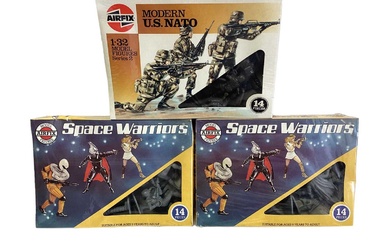 Airfix 1:32 Scale Space Warriors (x2) & Modern U.S. Nato series 2 figures, all sealed 14 piece boxes (3)