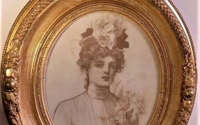 Allan Gilbert, Monique, Antique Victorian 1901 Lithograph, Framed