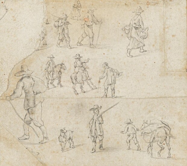 Allard van Everdingen (Attr.), Study sheet with various figures, pencil on paper, 11,2 x 13 cm