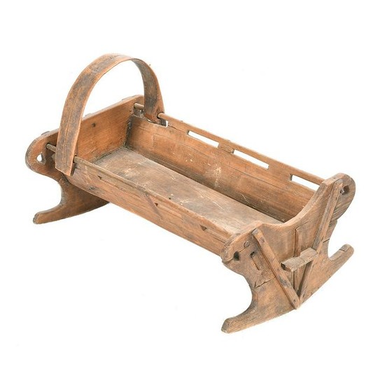 American 19th Century Carved Oak Baby Cradle.