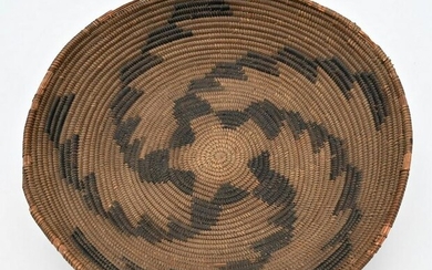 American Indian Coiled Basket, having black geometric