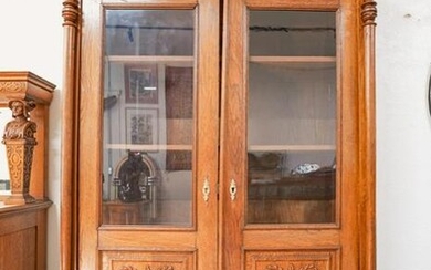 American oak cabinet w glass doors
