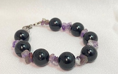 Amethyst Natural Stone Bead Bracelet Toggle Clasp