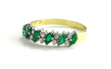 An 18ct emerald and diamond half hoop eternity ring,...