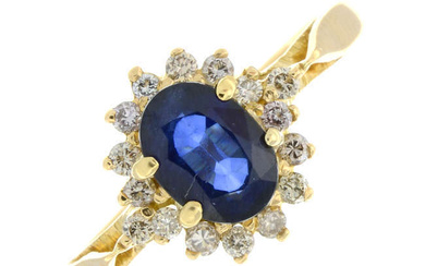 An 18ct gold sapphire and brilliant-cut diamond cluster ring.