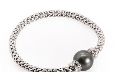 An 18ct white gold Tahitian pearl and diamond 'Flex'it' bracelet, by Fope