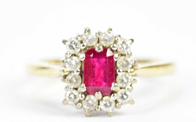 An 18ct yellow gold diamond and ruby set dress ring,...
