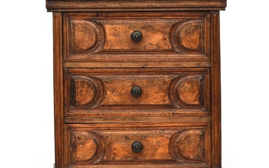 An 18th century Italian walnut chest of three drawers, with ...