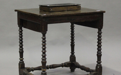 An 18th century and later provincial oak side table with bobbin turned legs, height 73cm, width 71cm