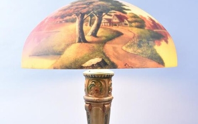 An Early 20th Century Reverse Painted Glass Table Lamp