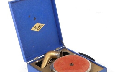 An "Orphée" grammophone instrument in a suitcase, France, 20th century.