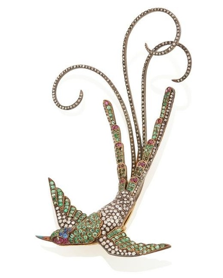 An antique gem-set bird brooch