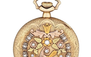 An early 20th century diamond and four color gold pocket watch retailed by Anna Silveira
