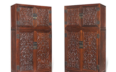 An important pair of Hongmu Four-Part Compound Hat-chests on Cabinets, dingxiang'gui