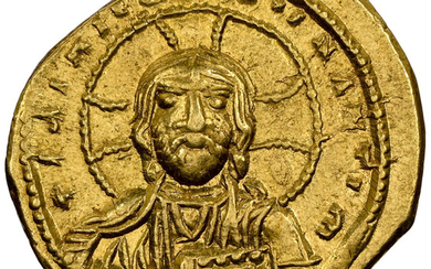 Ancients: , Constantine IX Monomachus (AD 1042-1055). AV/EL tetarteron nomisma (17mm, 3.95 gm, 6h). NGC AU 4/5 - 4/5....