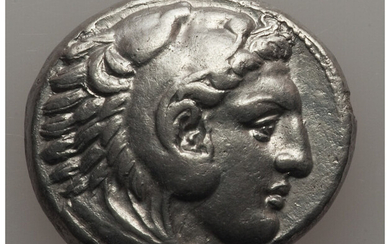 Ancients: , MACEDONIAN KINGDOM. Alexander III the Great (336-323 BC). AR tetradrachm (16.81 gm). XF, edge chips....