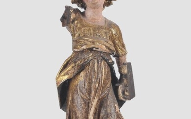 Ange debout Allemagne du Sud, XVIIe siècle Bois sculpté, polychromie originale Hauteur 69 cm