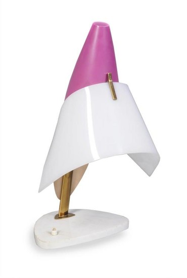 Angelo Lelli for Arredoluce (style of), a lacquered metal table lamp