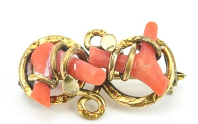 Antique 19th C Branch Coral Mounted Brooch