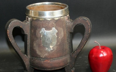 Antique American leather wrapped trophy cup