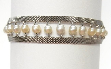 Antique Art Deco Platinum Bracelet w/ Natural Pearls