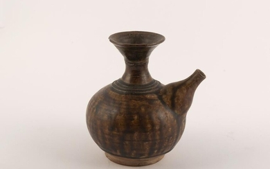 Antique Asian brown glazed pottery water dropper