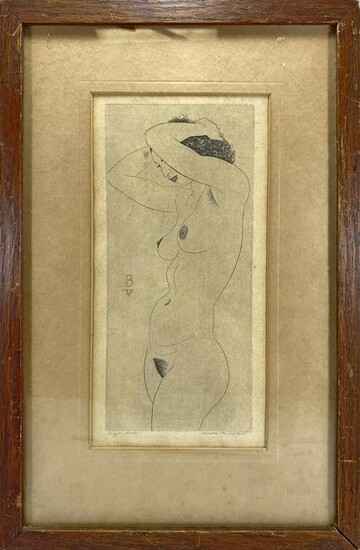 Antique European nude signed drawing