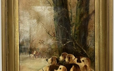 Antique Fox Hunt Hounds Oil on Canvas