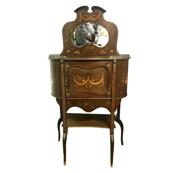 Antique French Side Table Bar with Mirror, Circa 1900.
