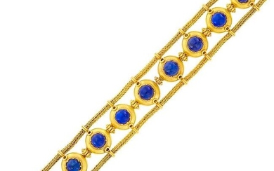 Antique Gold and Lapis Herringbone Chain Bracelet
