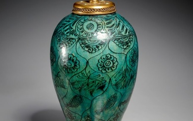 Antique Kashan bronze mounted vase lamp