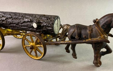 Antique Kenton Cast Iron Horse Drawn Log Wagon