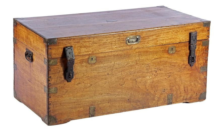 Antique teak chest with brass fittings, 50 cm high, 105