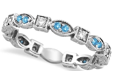 Aquamarine and Diamond Eternity Anniversary Ring Band 14k White Gold
